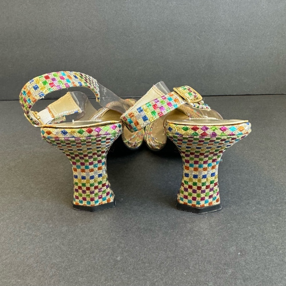 Vintage Gold Rainbow Pumps Clear Metallic Colorful Heels 60s Retro Size 8.5 - Picture 7 of 14